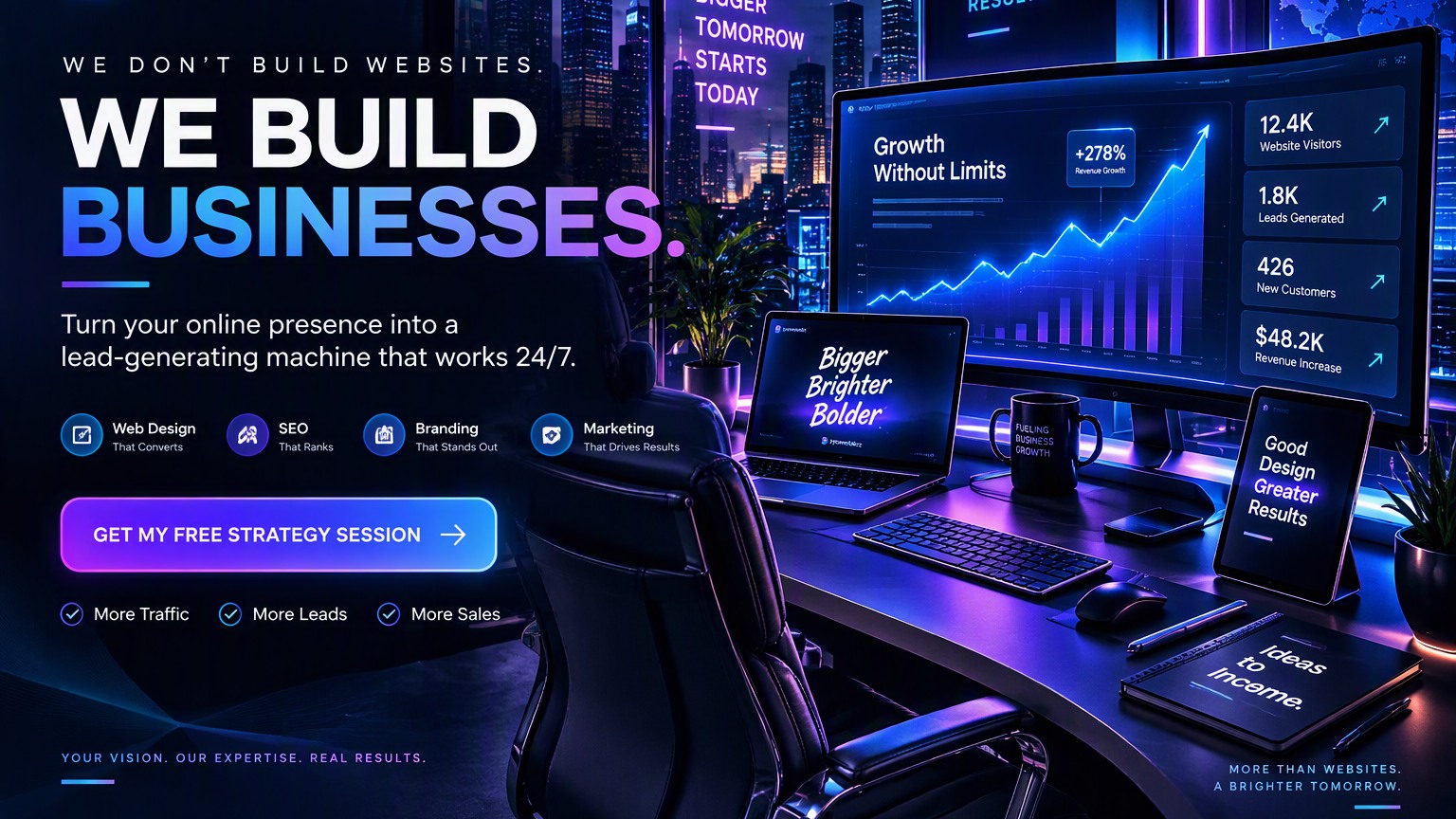 XpressWebz digital agency banner about building businesses, website design, and business growth